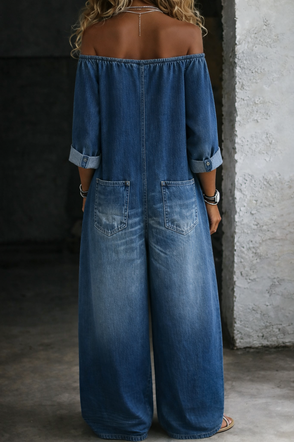 Sidonie - Off-Shoulder Wide-Leg Denim Jumpsuit