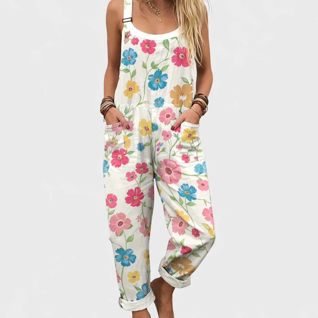 Capucine bright light floral pattern loose overalls