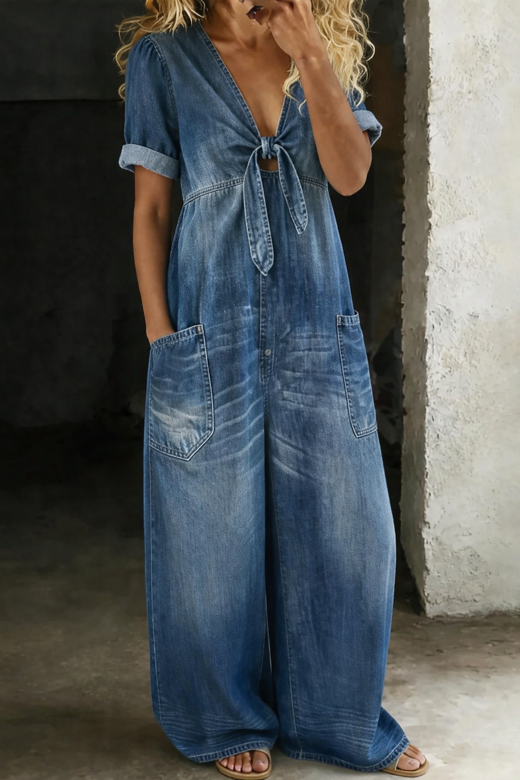 Garance - V-Neck Denim Jumpsuit