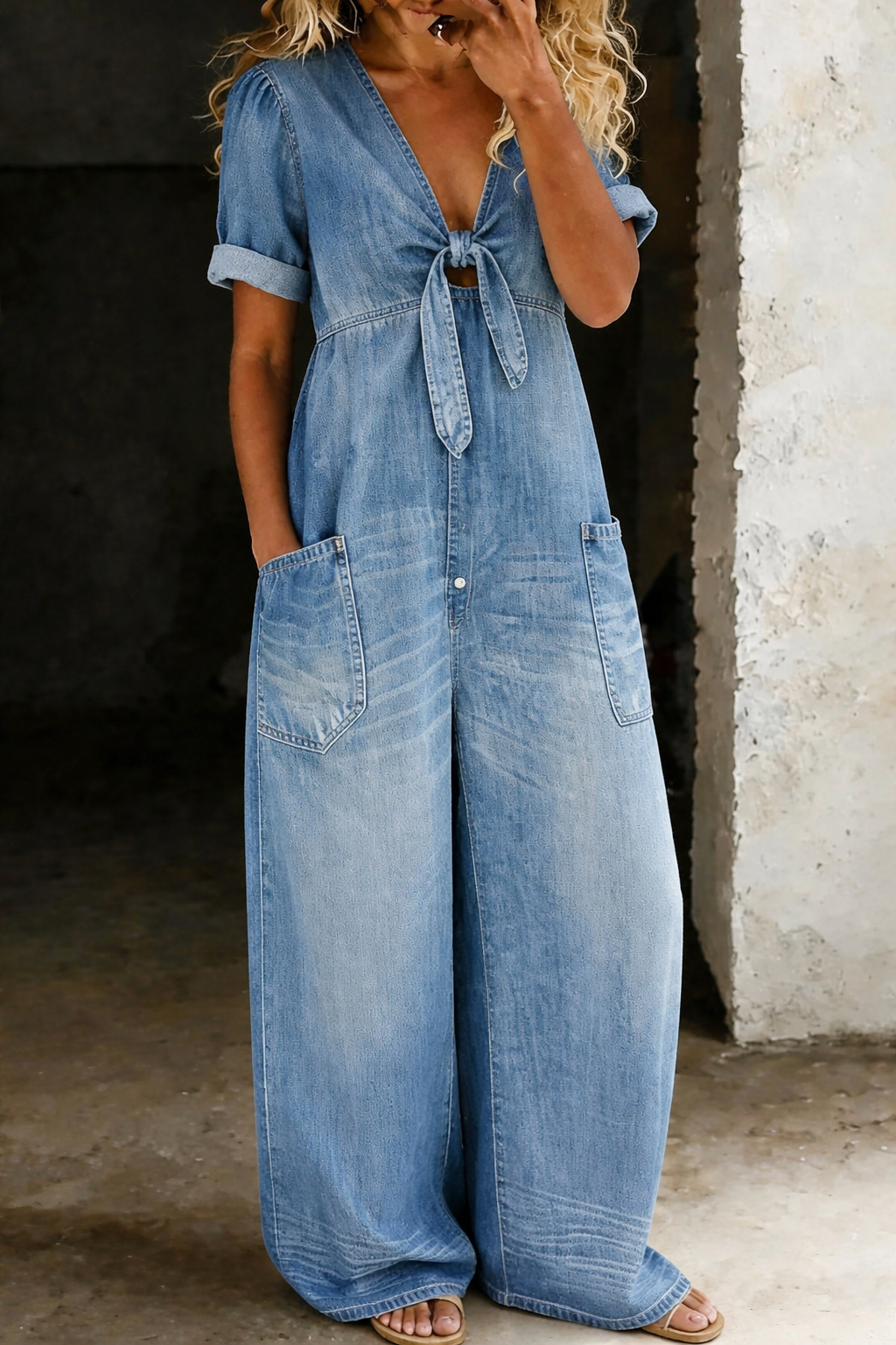 Garance - V-Neck Denim Jumpsuit