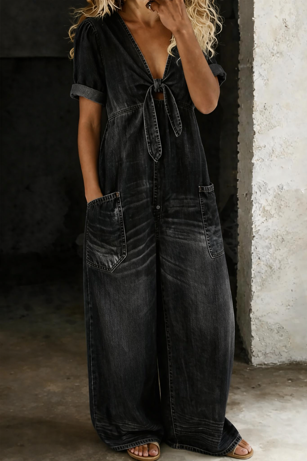 Garance - V-Neck Denim Jumpsuit