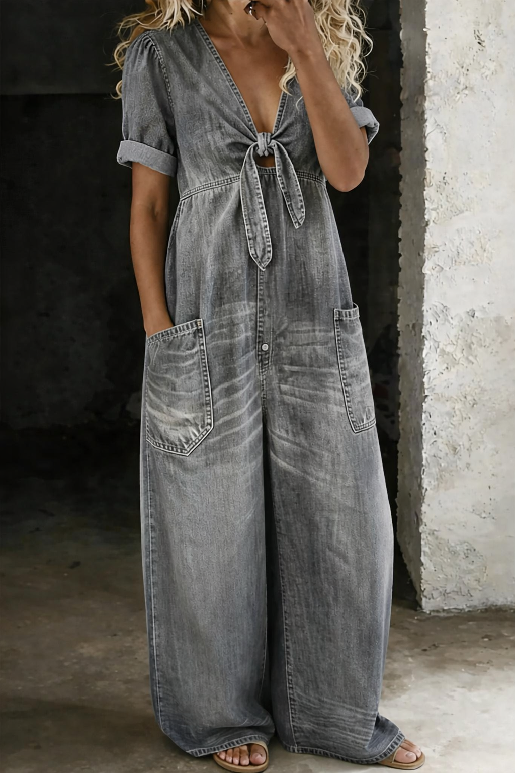 Garance - V-Neck Denim Jumpsuit