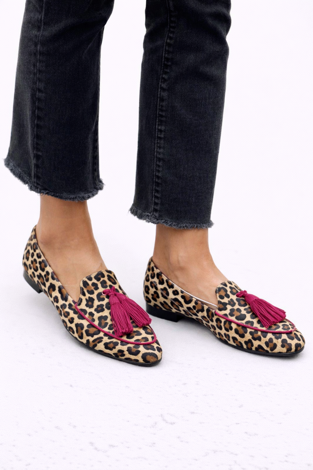Rihanna leopard pattern handcrafted leather loafers