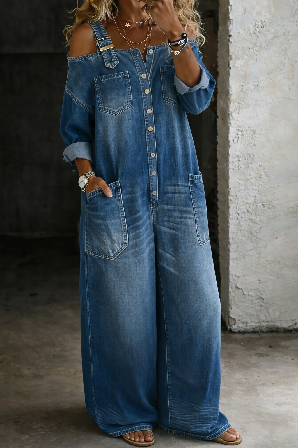 Pernelle - Off-Shoulder Denim Jumpsuit