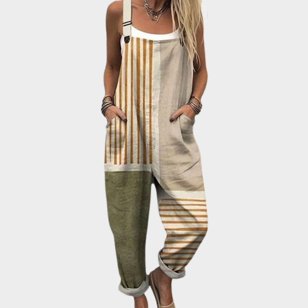 Juliette vertical natural stripe loose fit overalls