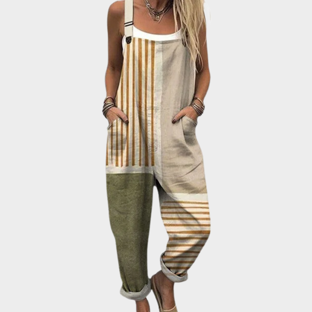 Juliette vertical natural stripe loose fit overalls
