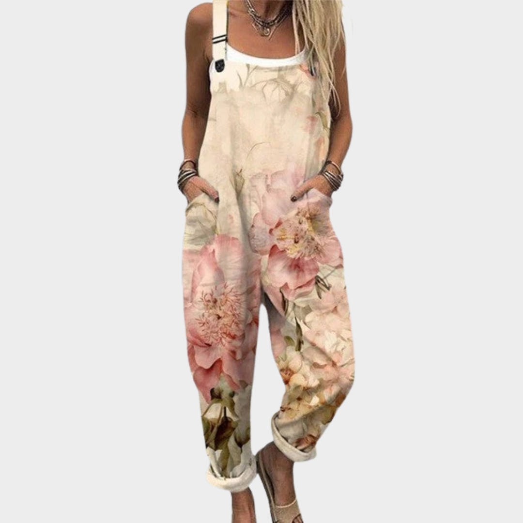 Elise pastel floral wide strap bohemian loose overalls