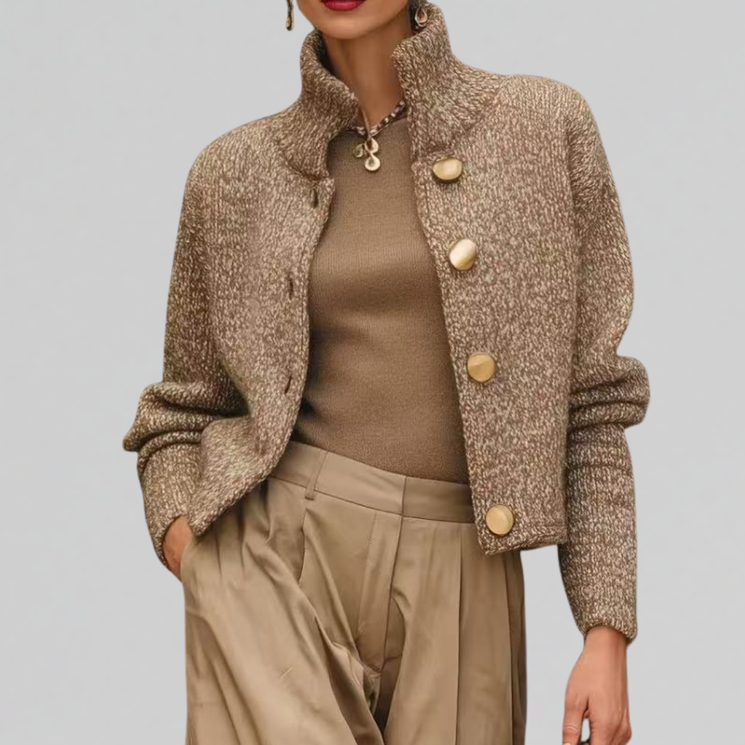 Baily tailored wool blend jacket with gold buttons