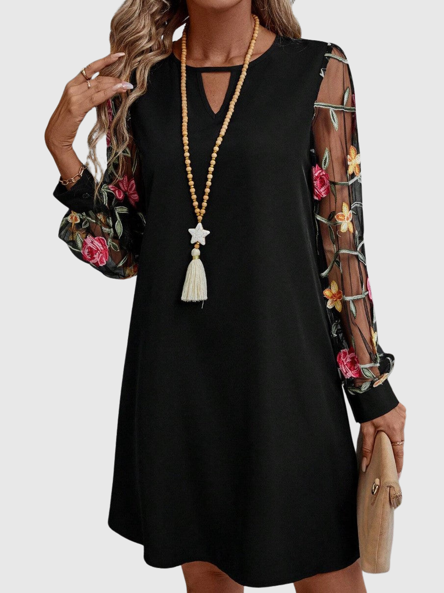 Jolene - Sheer-Sleeve Floral Dress