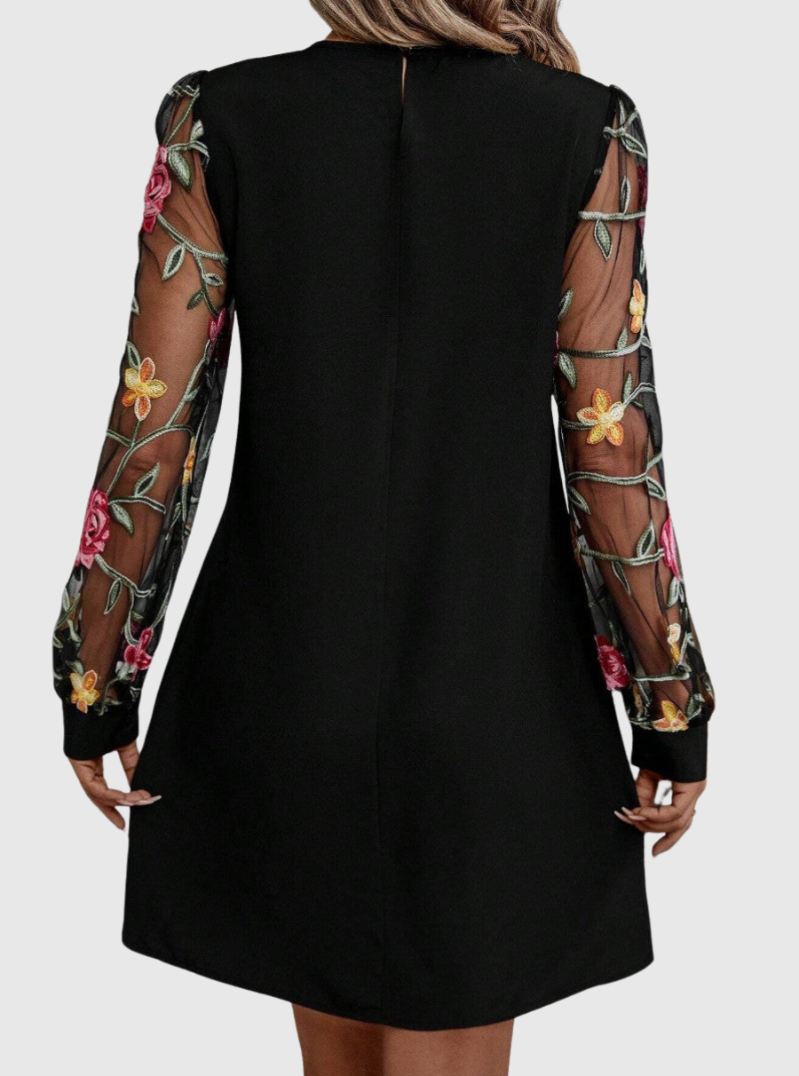 Jolene - Sheer-Sleeve Floral Dress