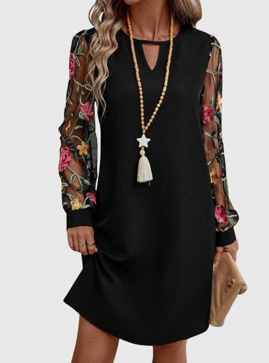 Jolene - Sheer-Sleeve Floral Dress