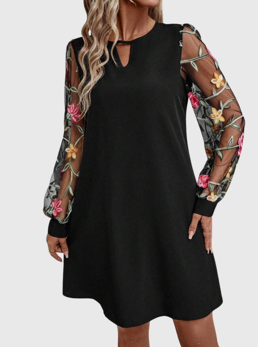 Jolene - Sheer-Sleeve Floral Dress