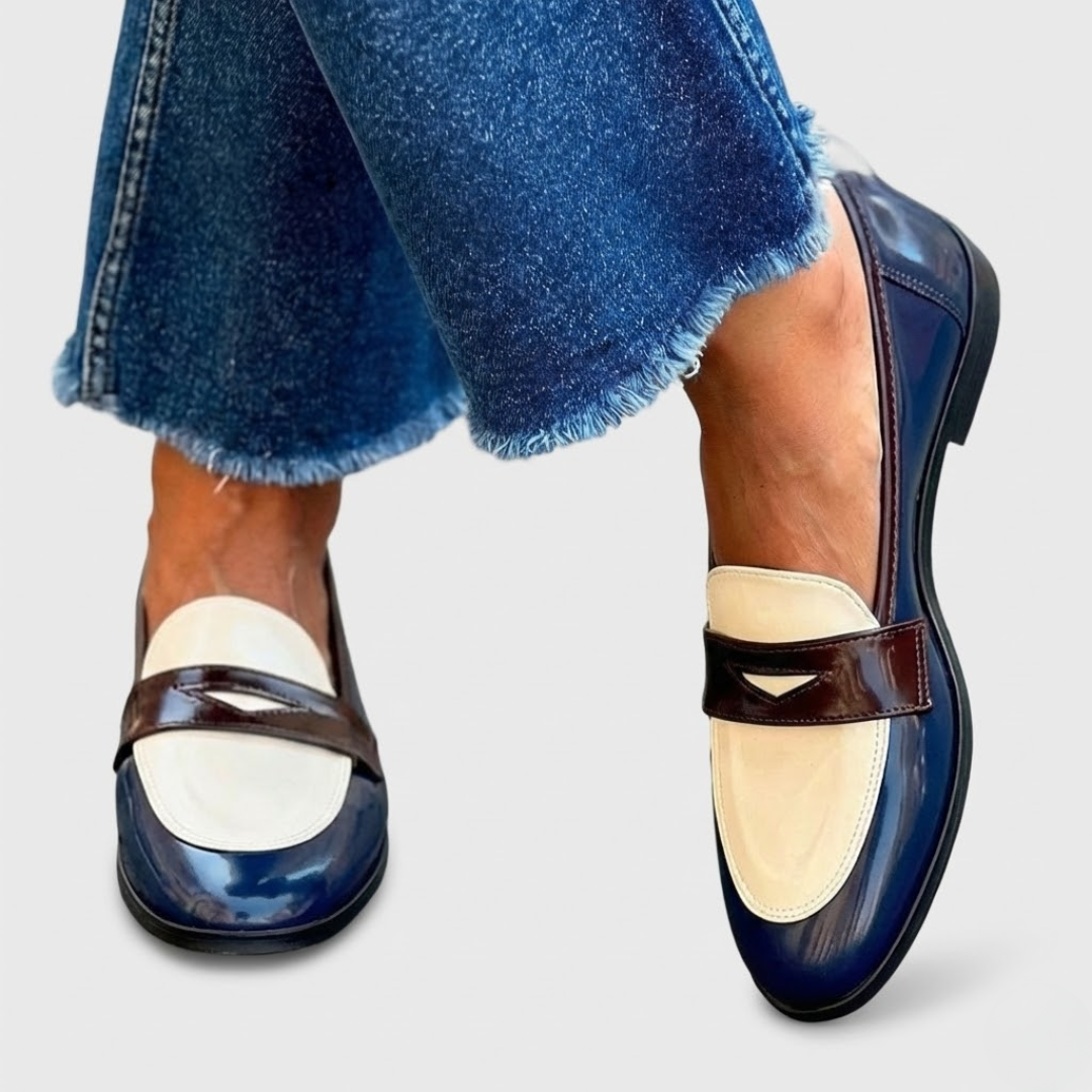 Claudia two tone contrast color handcrafted leather loafers