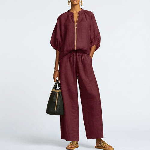Alba casual button shirt and wide leg pants set