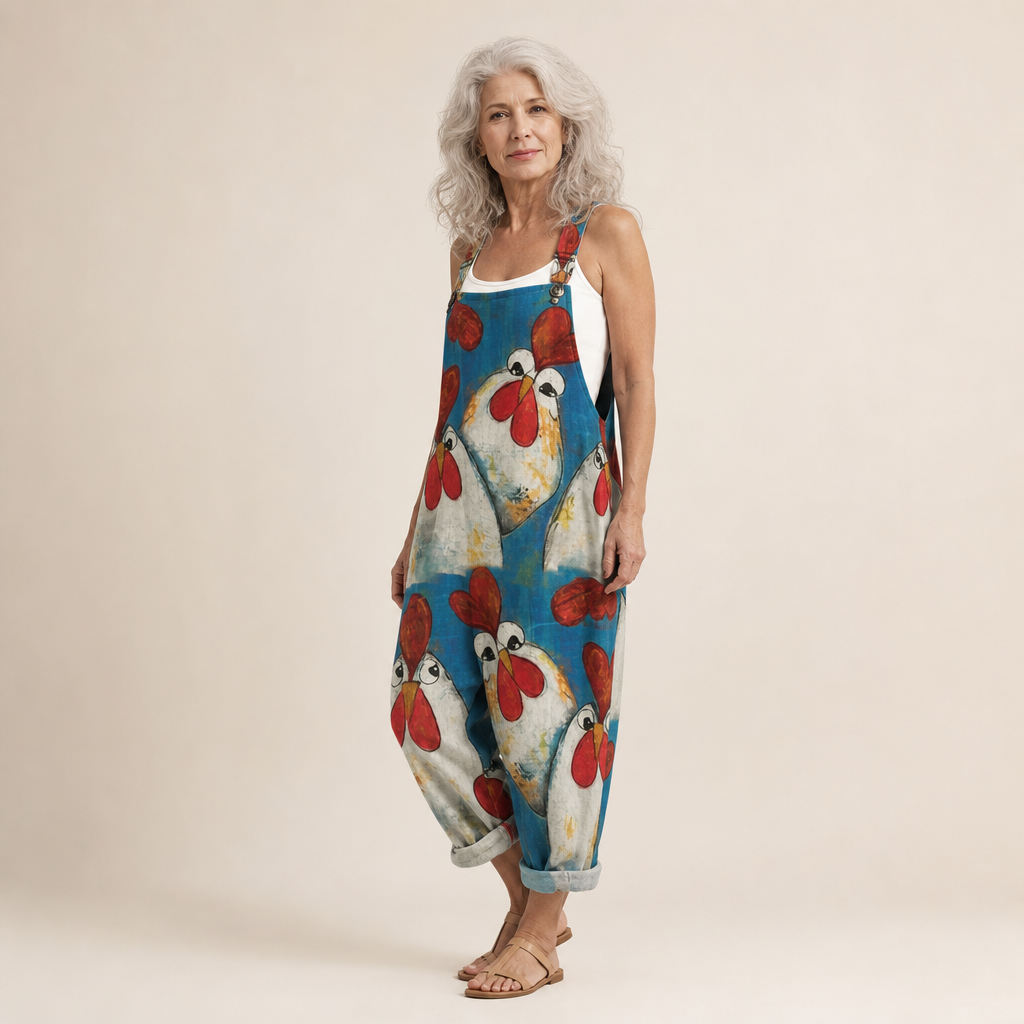 Marie - Vibrant Bohemian Poppy Print Overalls
