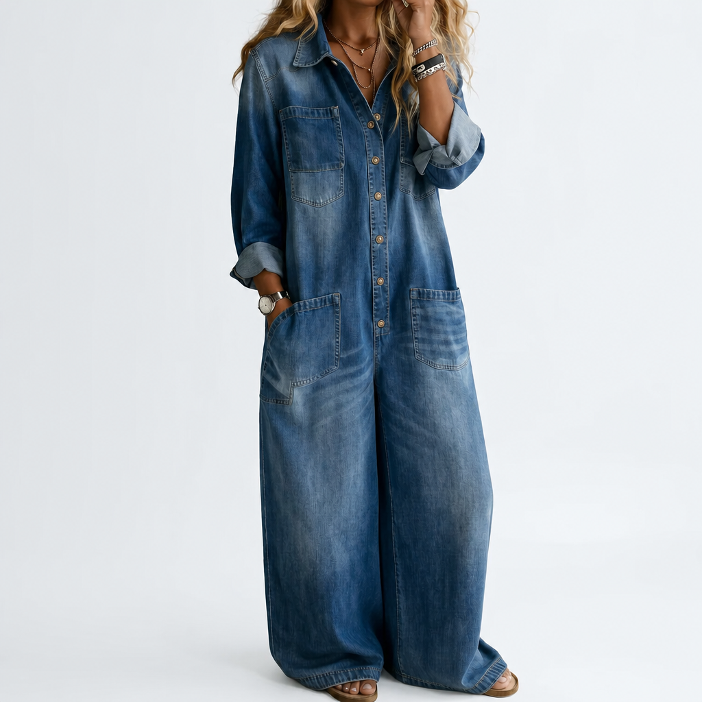 Roxane casual wide-leg denim jumpsuit