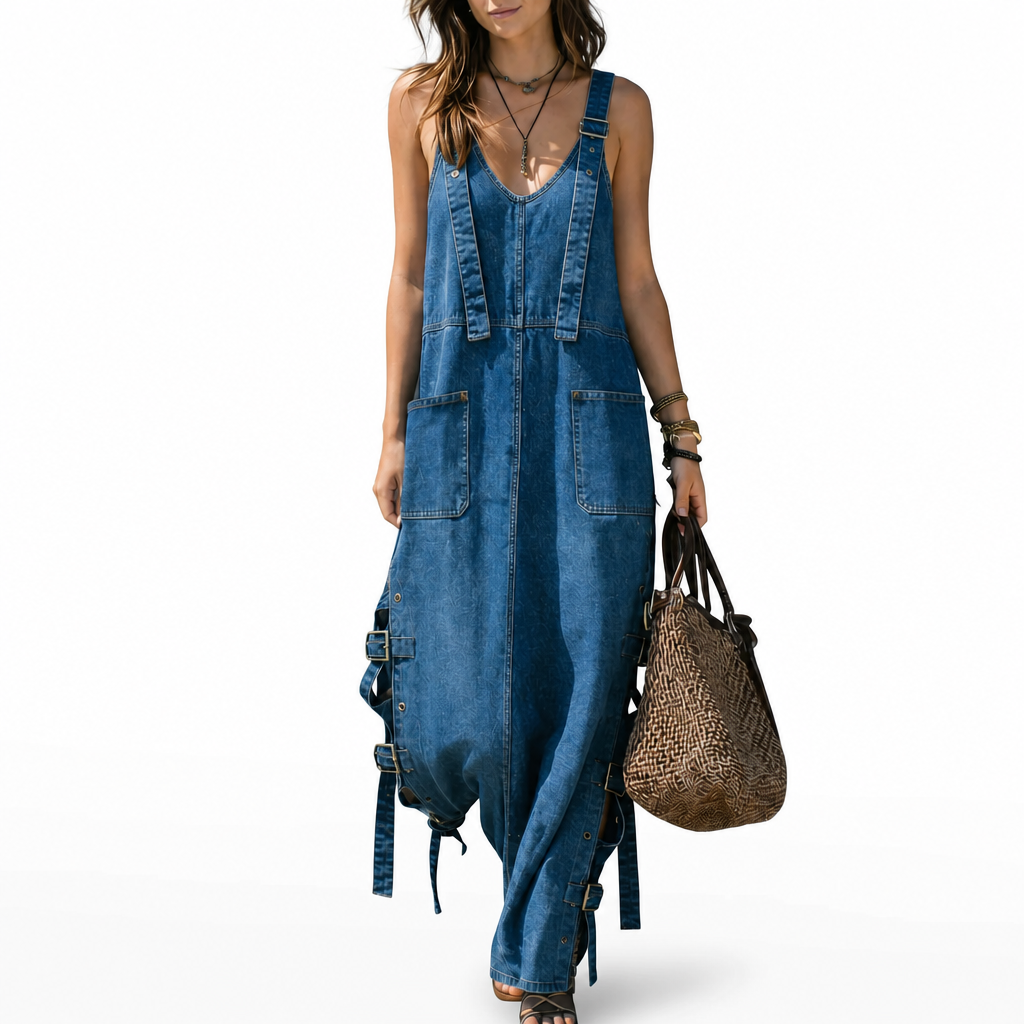 Josephine wide-leg elastic waist denim jumpsuit