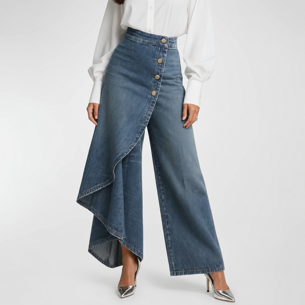 Maelys high-waisted wide-leg tie denim trousers
