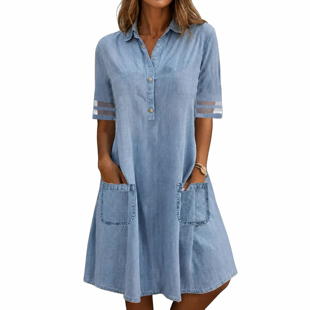 Hortense light blue short-sleeve denim shirt dress