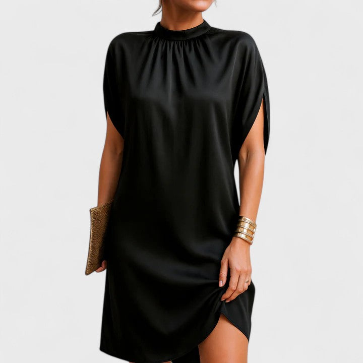 Stephanie Timeless V-Neck Straight Dress in solid color with regular fit cut