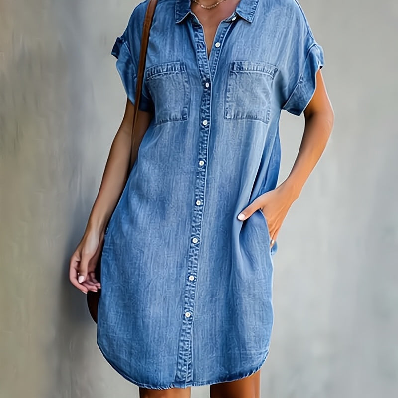 Suzanne - Button-Front Denim Shirt Dress