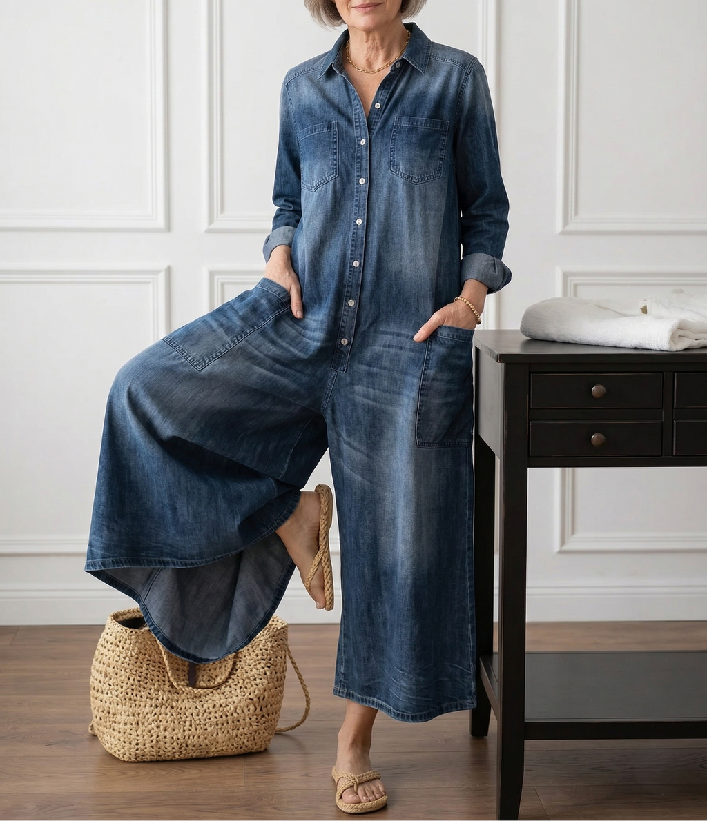 Anais - Vintage Button-Up Denim Jumpsuit