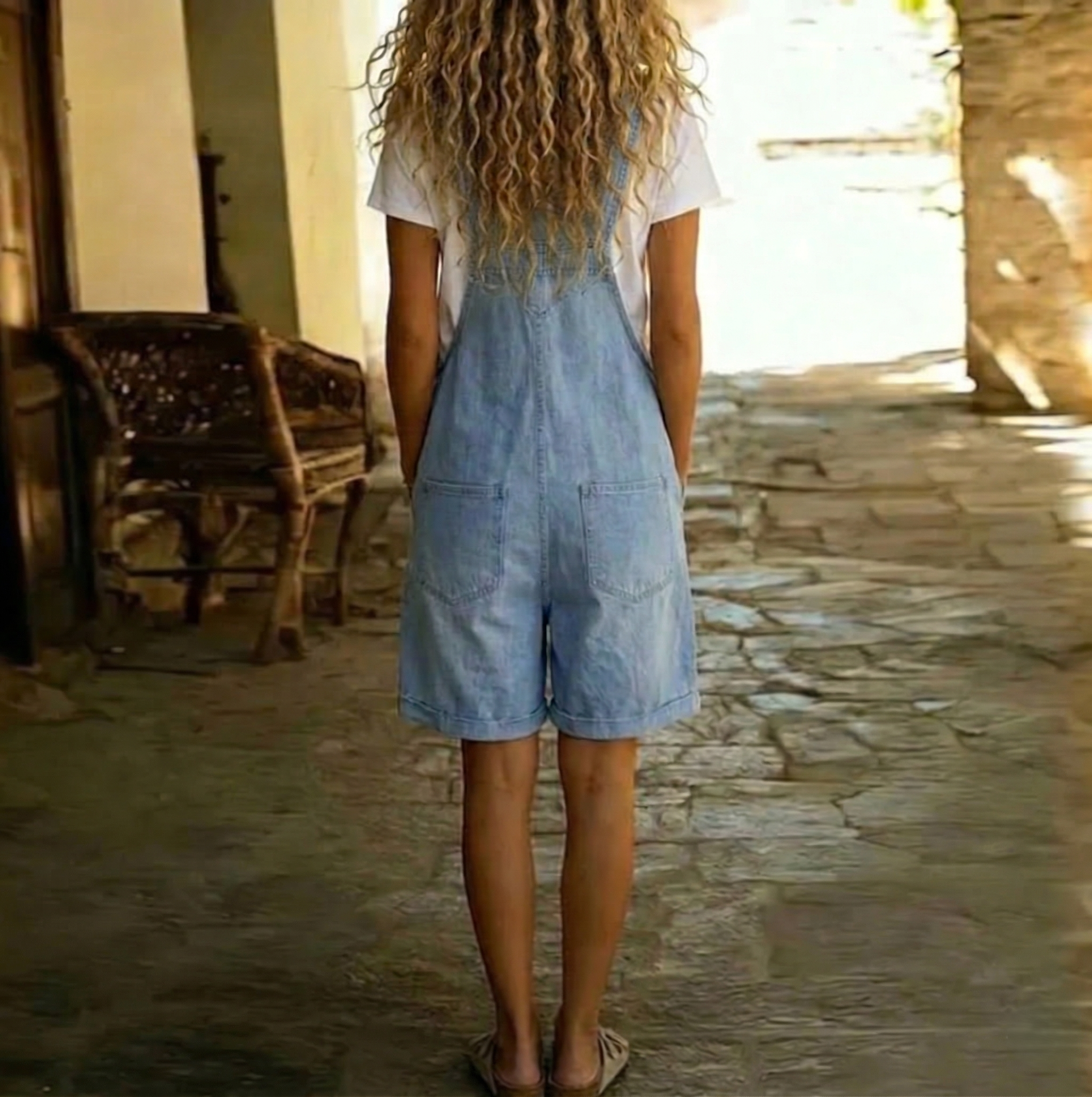 Ondine - Light Blue Short Denim Overalls