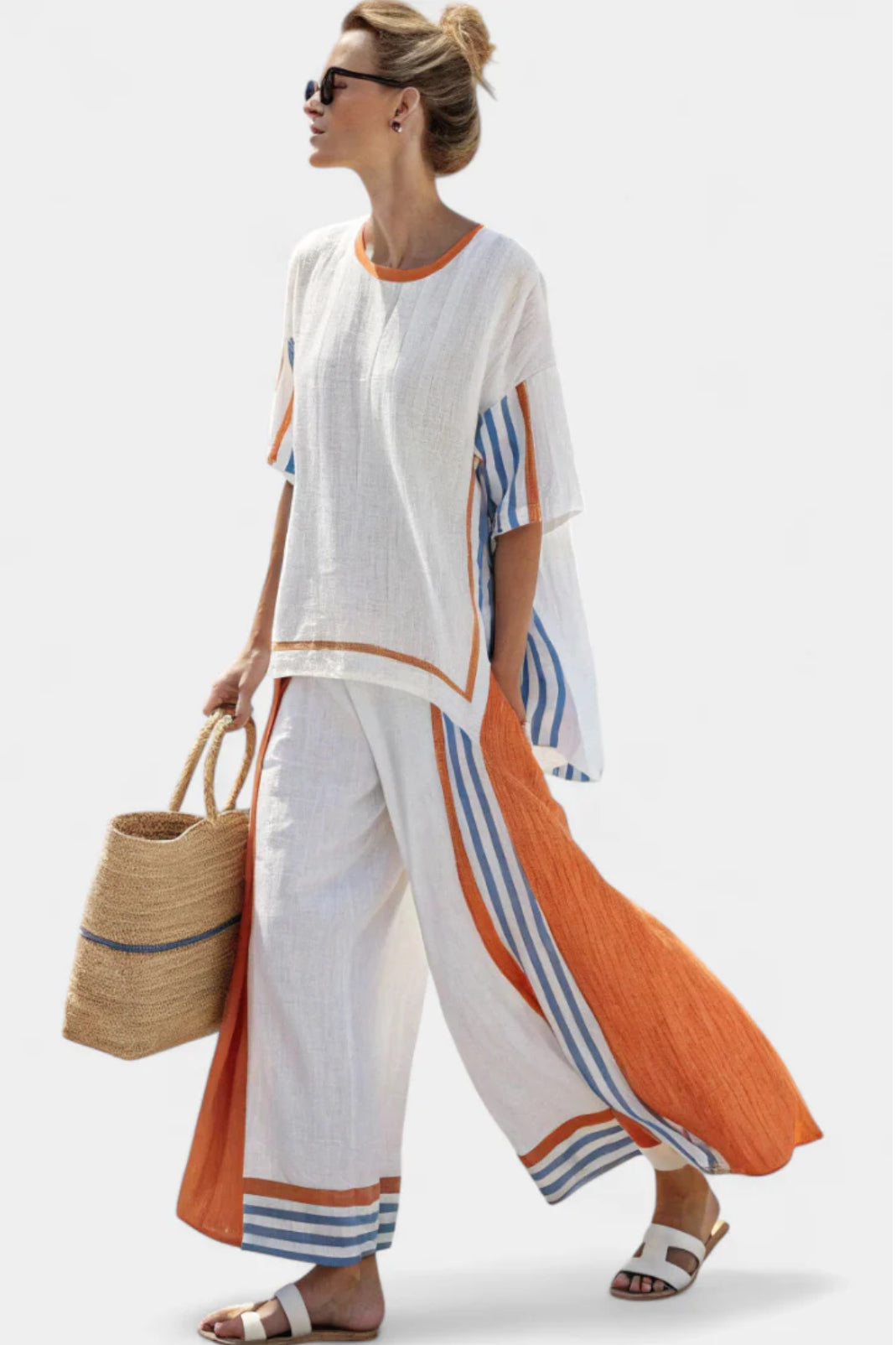 Vivanya elegant striped two-piece set with wide-leg pants