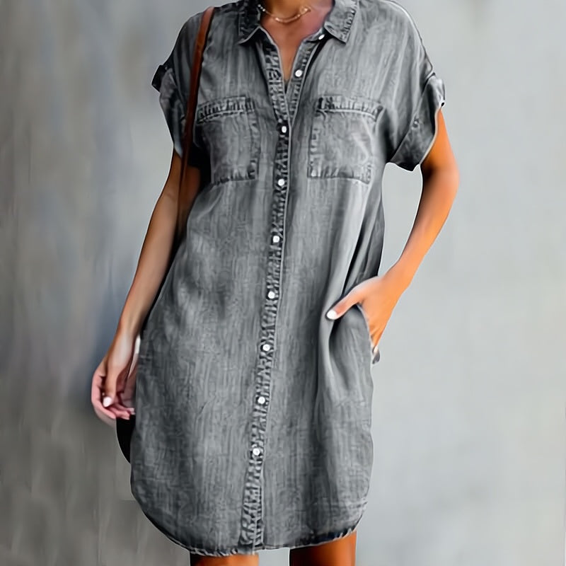Suzanne - Button-Front Denim Shirt Dress