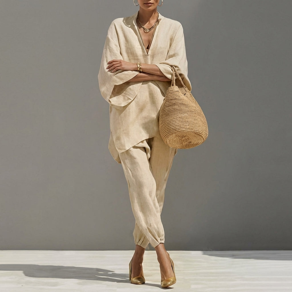 Marina - Casual V-Neck Two-Piece Set