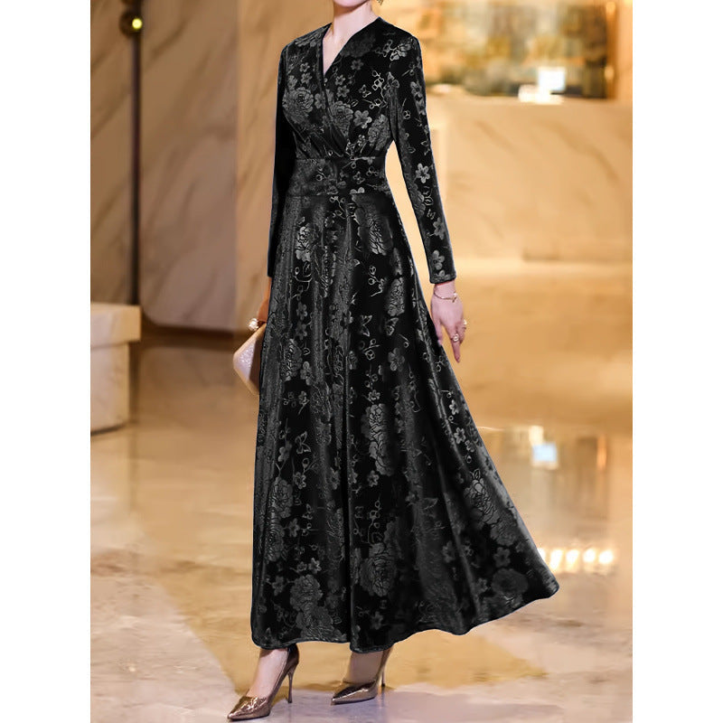 Meghan Gold Jacquard Floral Party Dress