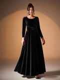Beatrice Round-Neck Long Sleeve Velvet Maxi Dress