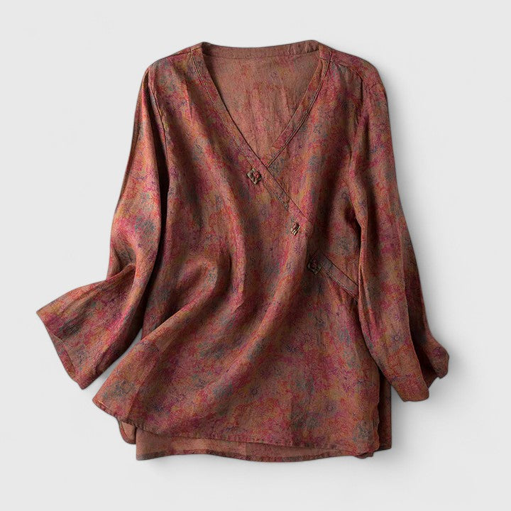 Clémence - Botanical Embroidered Roll-Tab Blouse