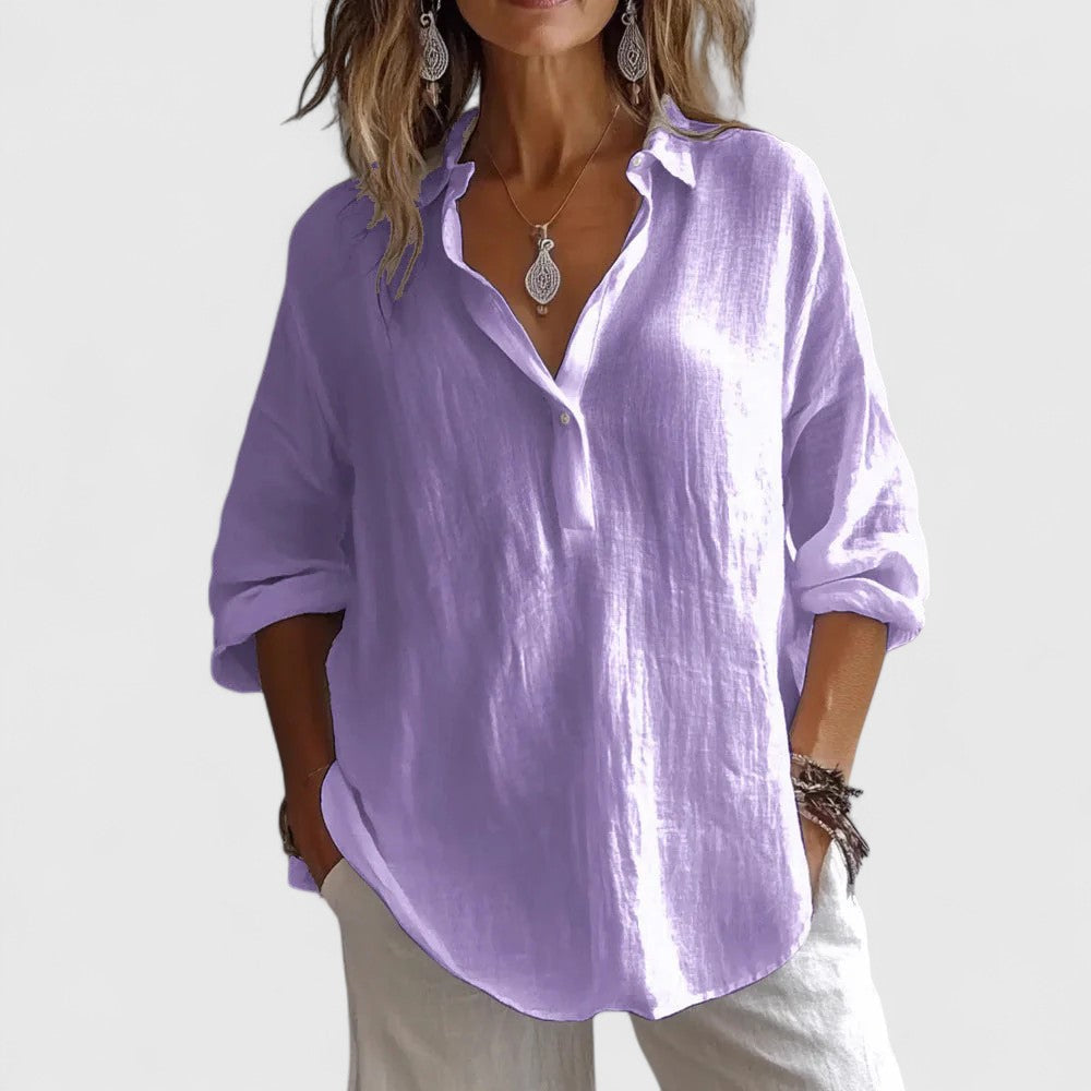 Élise - Breathable V-Neck Roll-Tab Blouse