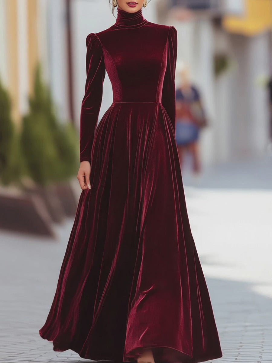 Eleanor High-Neck Velvet Maxi Dress