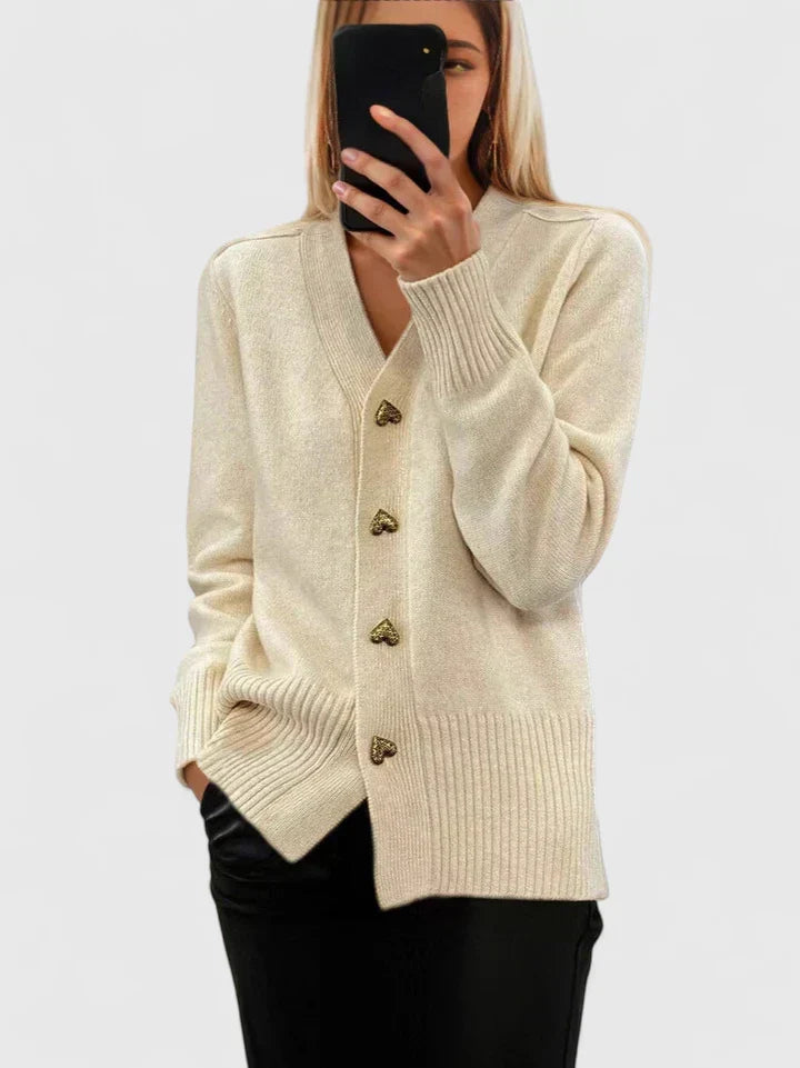 Lillyanne - Heart-Button Soft Fall Cardigan
