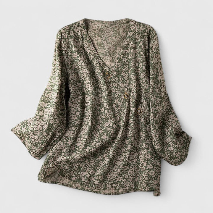 Clémence - Botanical Embroidered Roll-Tab Blouse