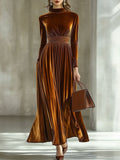 Margot Pleated Velvet High-Neck Maxi Dress