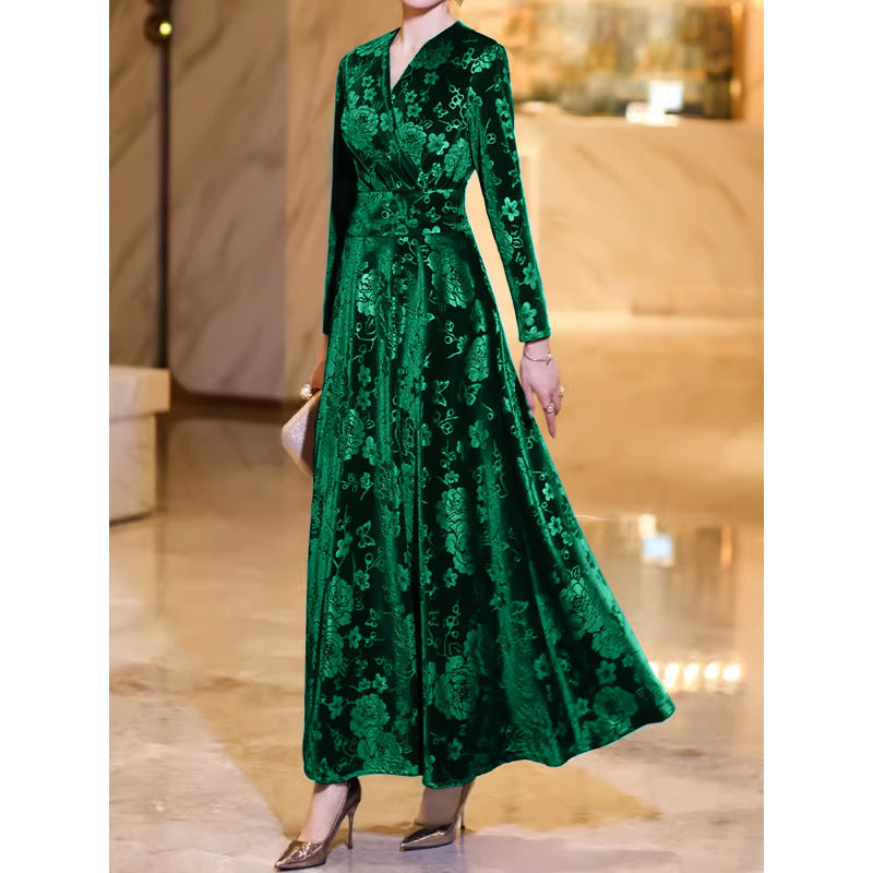 Meghan Gold Jacquard Floral Party Dress