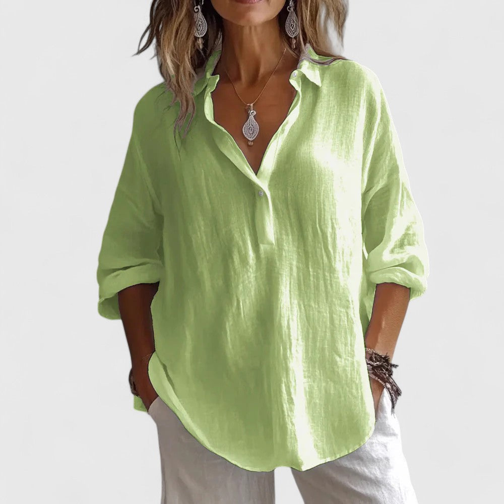 Élise - Breathable V-Neck Roll-Tab Blouse