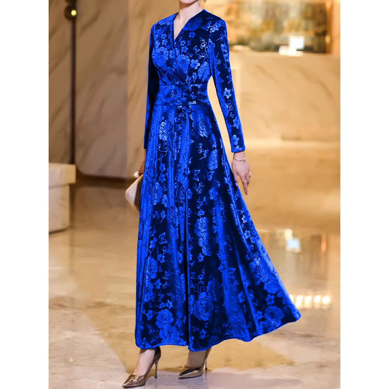 Meghan Gold Jacquard Floral Party Dress