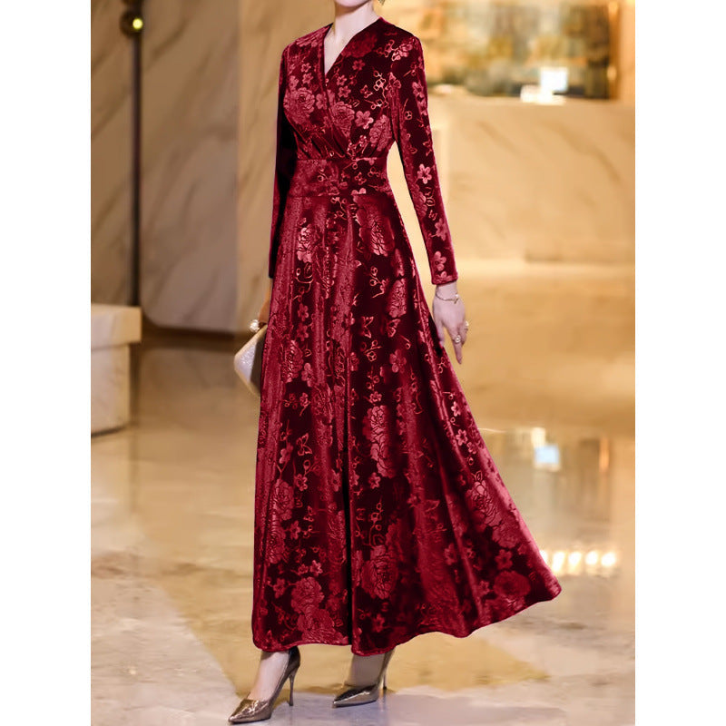 Meghan Gold Jacquard Floral Party Dress