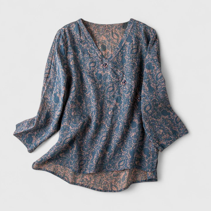 Clémence - Botanical Embroidered Roll-Tab Blouse