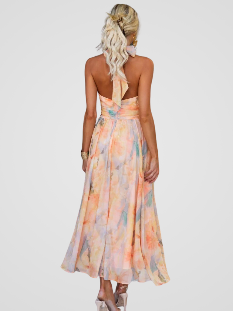 Cordelia - Watercolor Halter Midi Dress