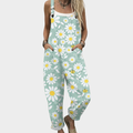 Florentine pastel green overalls with white daisy floral print