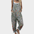 Adeline natural grey meadow floral print overalls