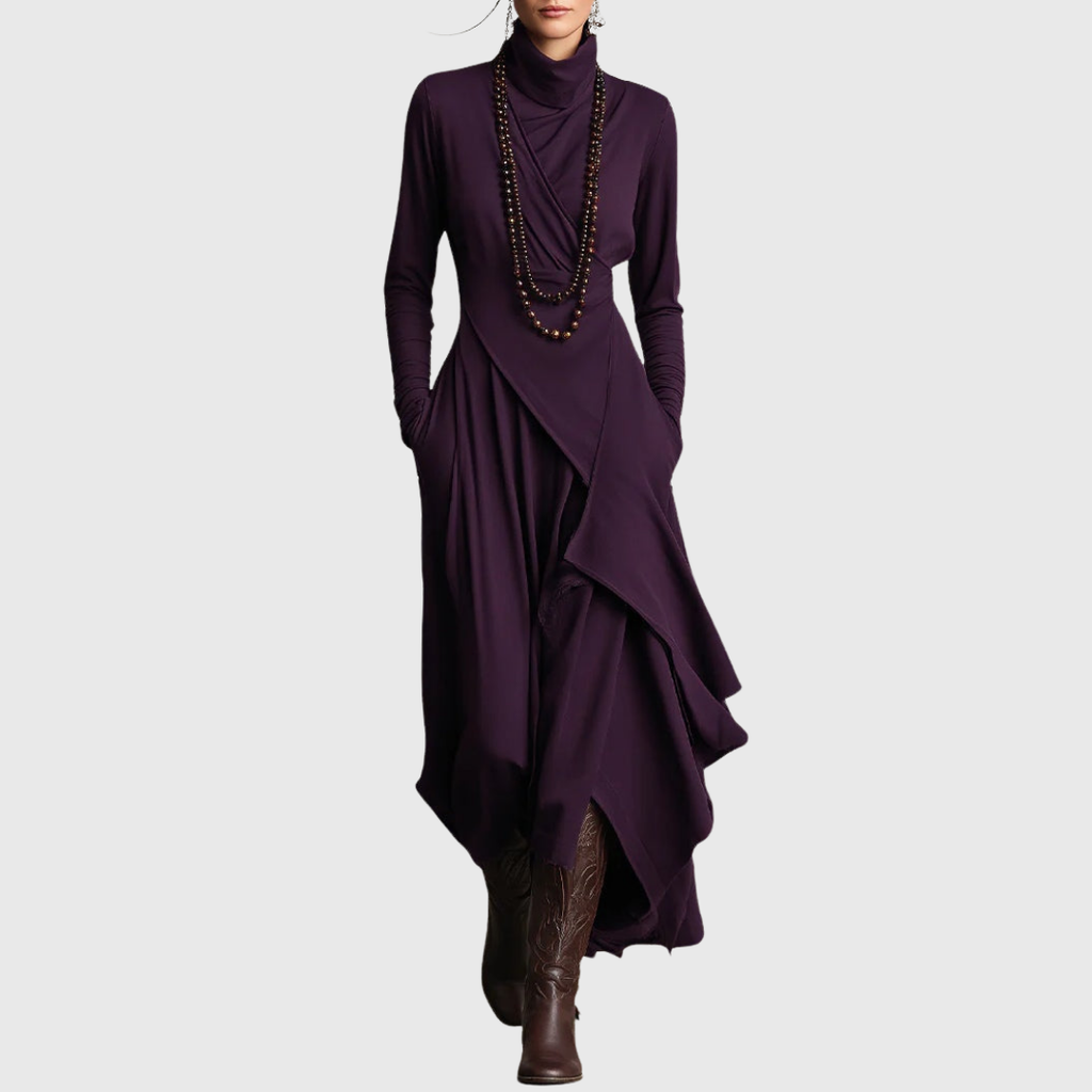 Evelyn Asymmetrical High-Neck Maxi Dress