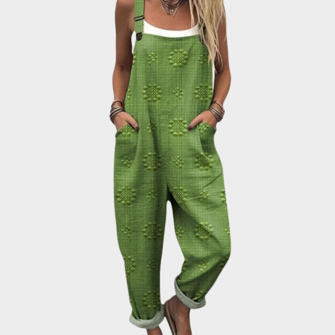 Eugenie deep natural green textured wide leg overalls