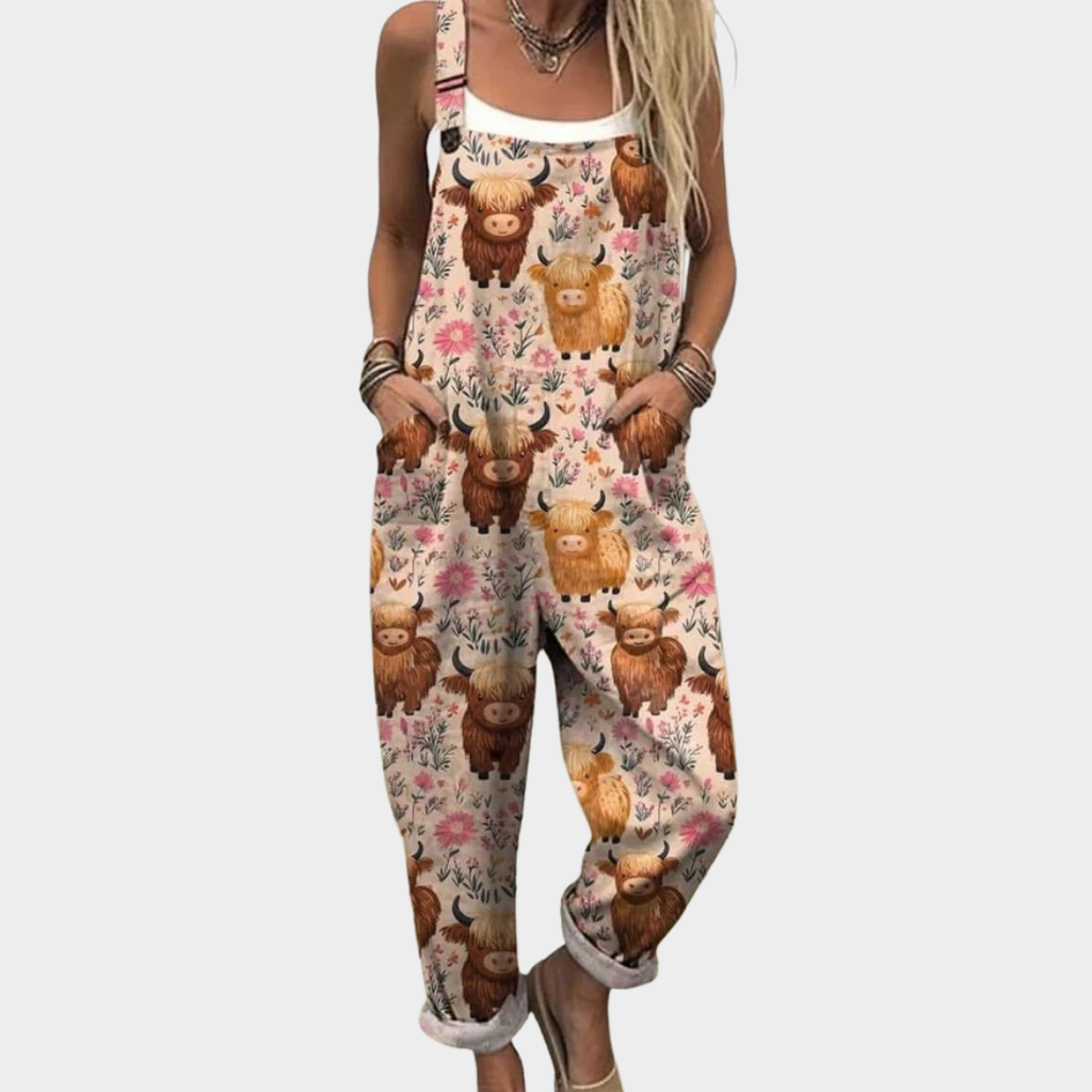 Berenice soft meadow wildflower pattern wide leg overalls