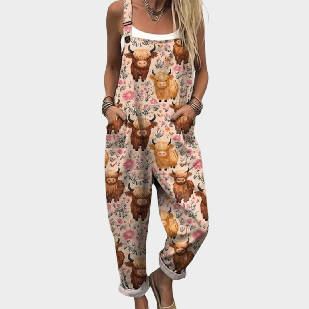 Berenice soft meadow wildflower pattern wide leg overalls